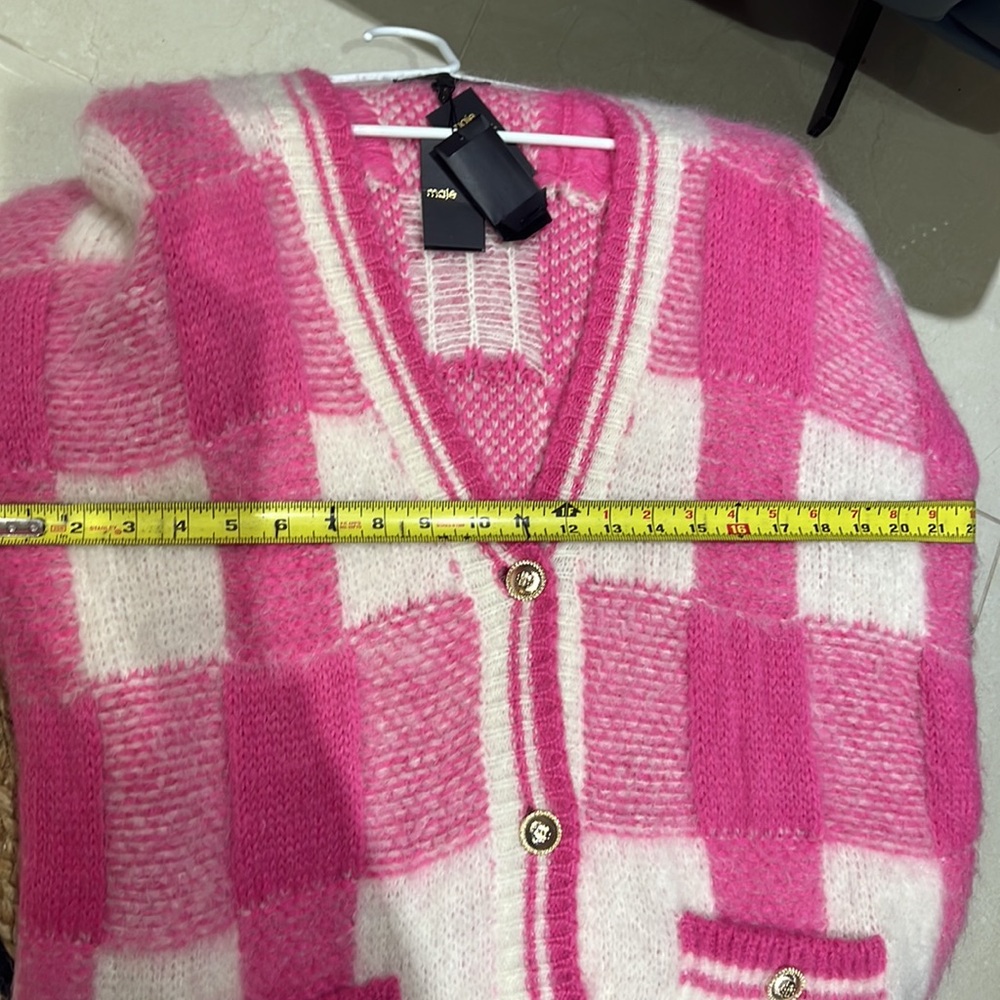 MAJE MY SQUARE PINK AND WHITE CARDIGAN SIZE 3 - Picture 6 of 6